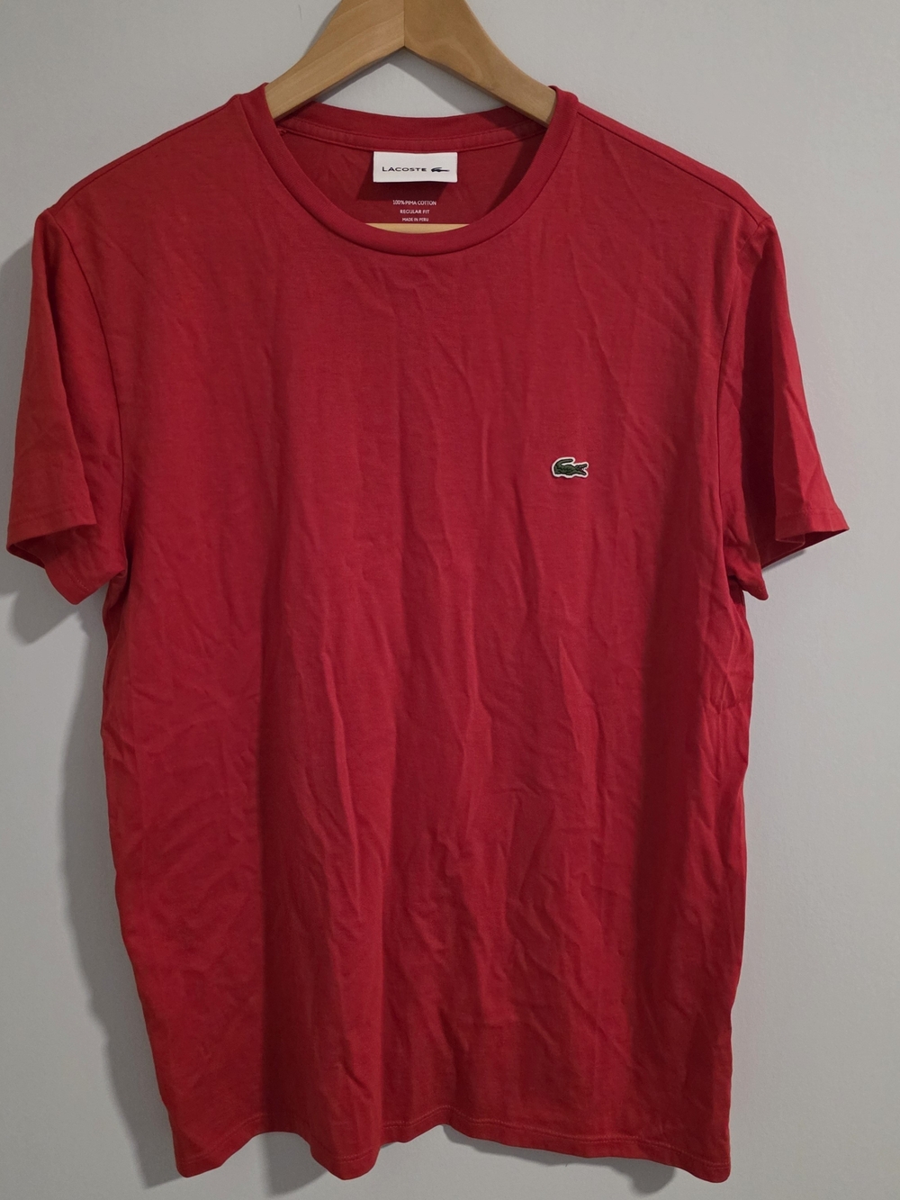 Lacoste Men’s Red Pima Cotton Regular Fit T-Shirt Size M Crocodile Logo
